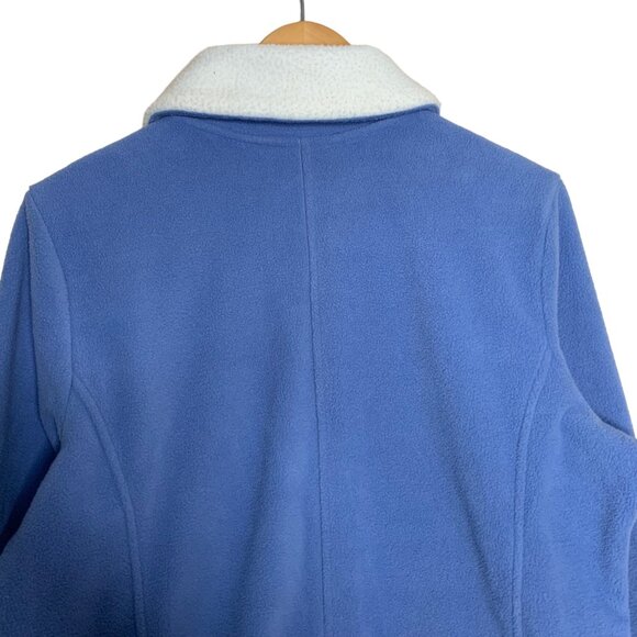 QVC Jacket Coat Fleece Button Front Coneflower Blue Cream Pockets Women's Size L - Picture 5 of 6